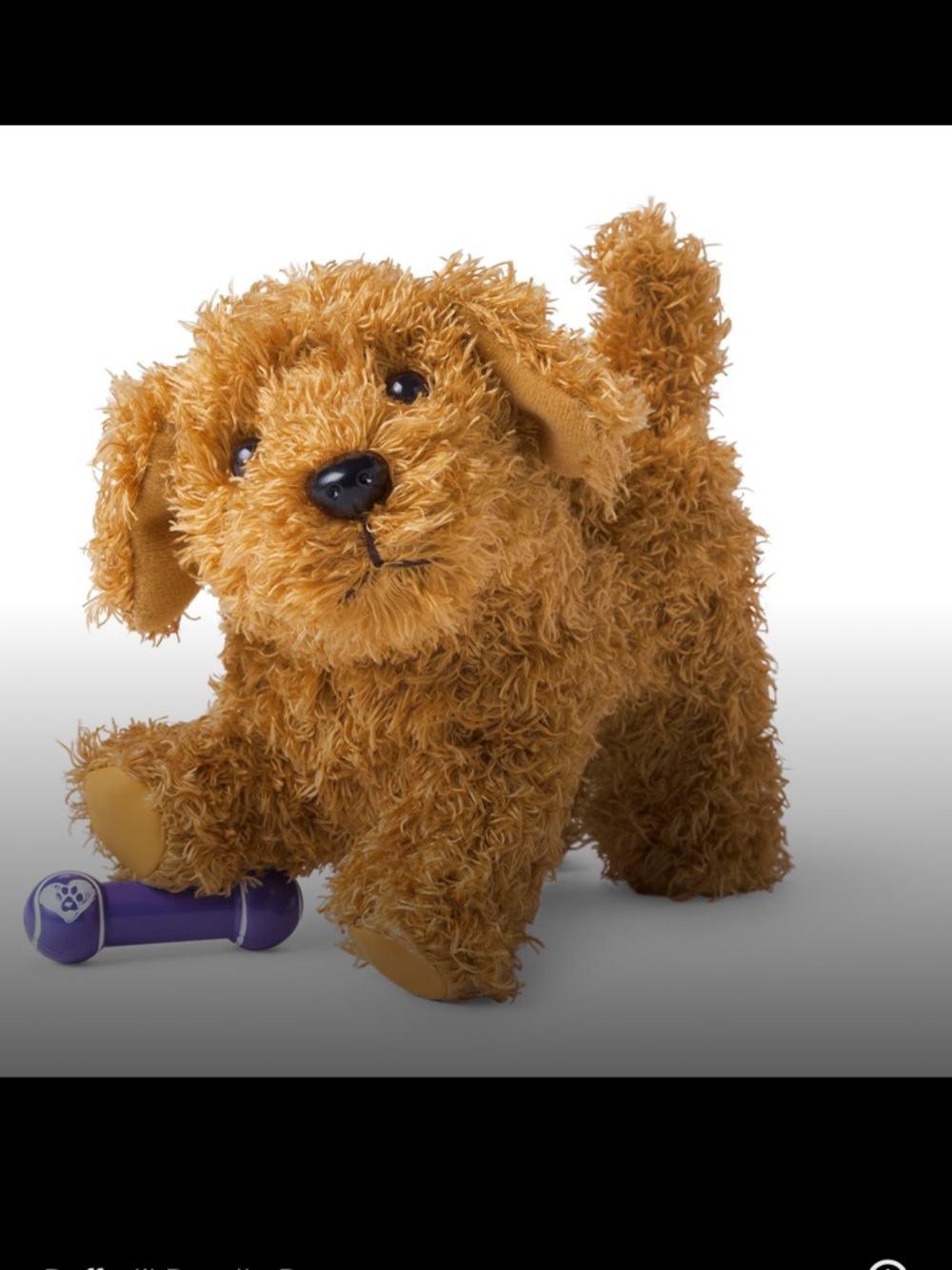 American Girl Daffodil Doodle Plush Brown Dog Toy with Magnetic Purple Bone Chew